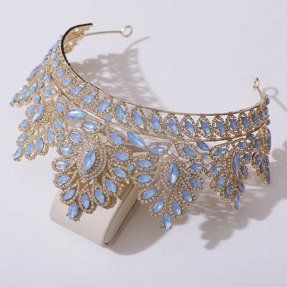 DIEZI 12 Colors New Baroque Princess Opal Crystal Tiara Crown Elegant Queen Tiara Wedding Party Hair Dress Accessories Jewelry