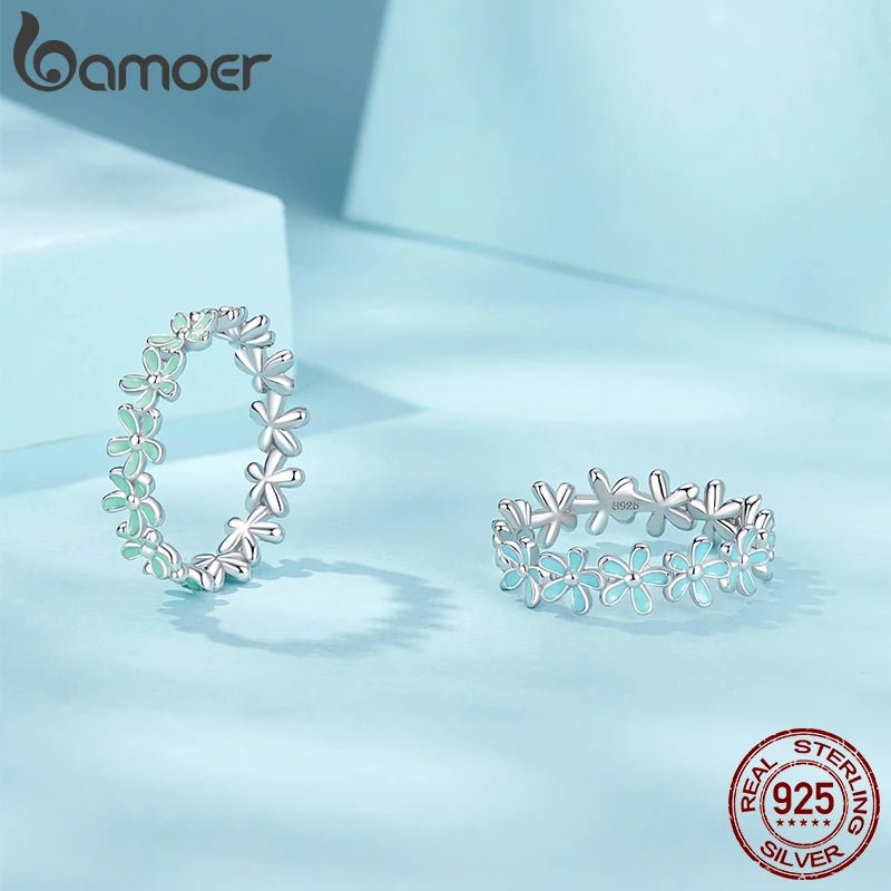 BAMOER 925 Sterling Silver Flower Rings