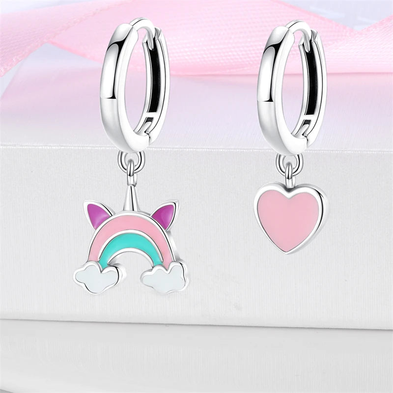 925 Silver Unicorn Rainbow Horse Sparkling Color Gemstone Women's Sweet Earrings Fit for Anniversary Engagement Delicate Jewelry
