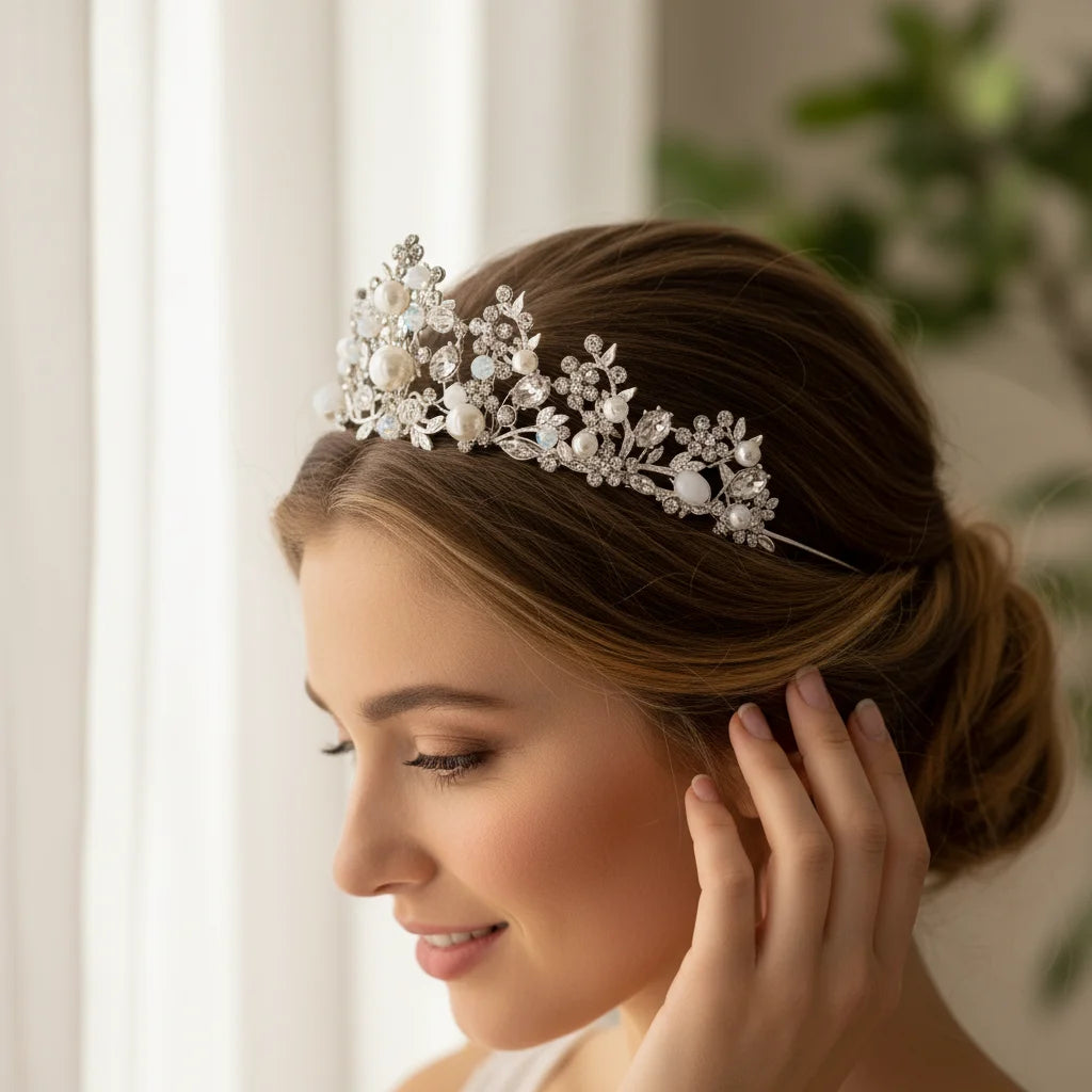 Fashion Silver Color Wedding Hair Accessories Pearl Rhinestone Queen Tiaras And Crown Wedding Women Bride Hair Jewelry Headpiece
