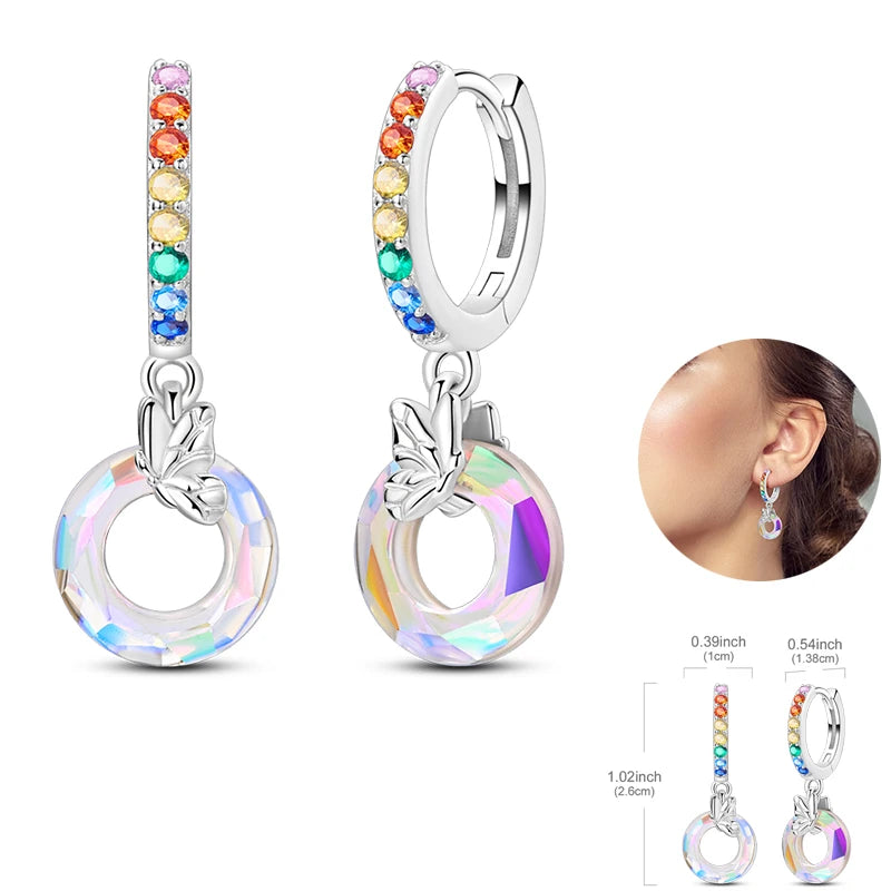 925 Silver Unicorn Rainbow Horse Sparkling Color Gemstone Women's Sweet Earrings Fit for Anniversary Engagement Delicate Jewelry