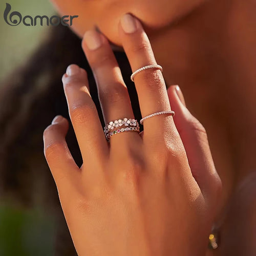 BAMOER 925 Sterling Silver Flower Rings