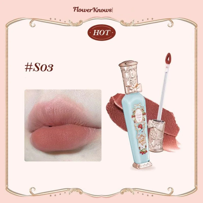 Flowerknows Strawberry Rococo Lip Cream Cloud Liquid Lip Stick Lip Glaze Matte Velvet Korean Makeup Long Lasting Lipgloss