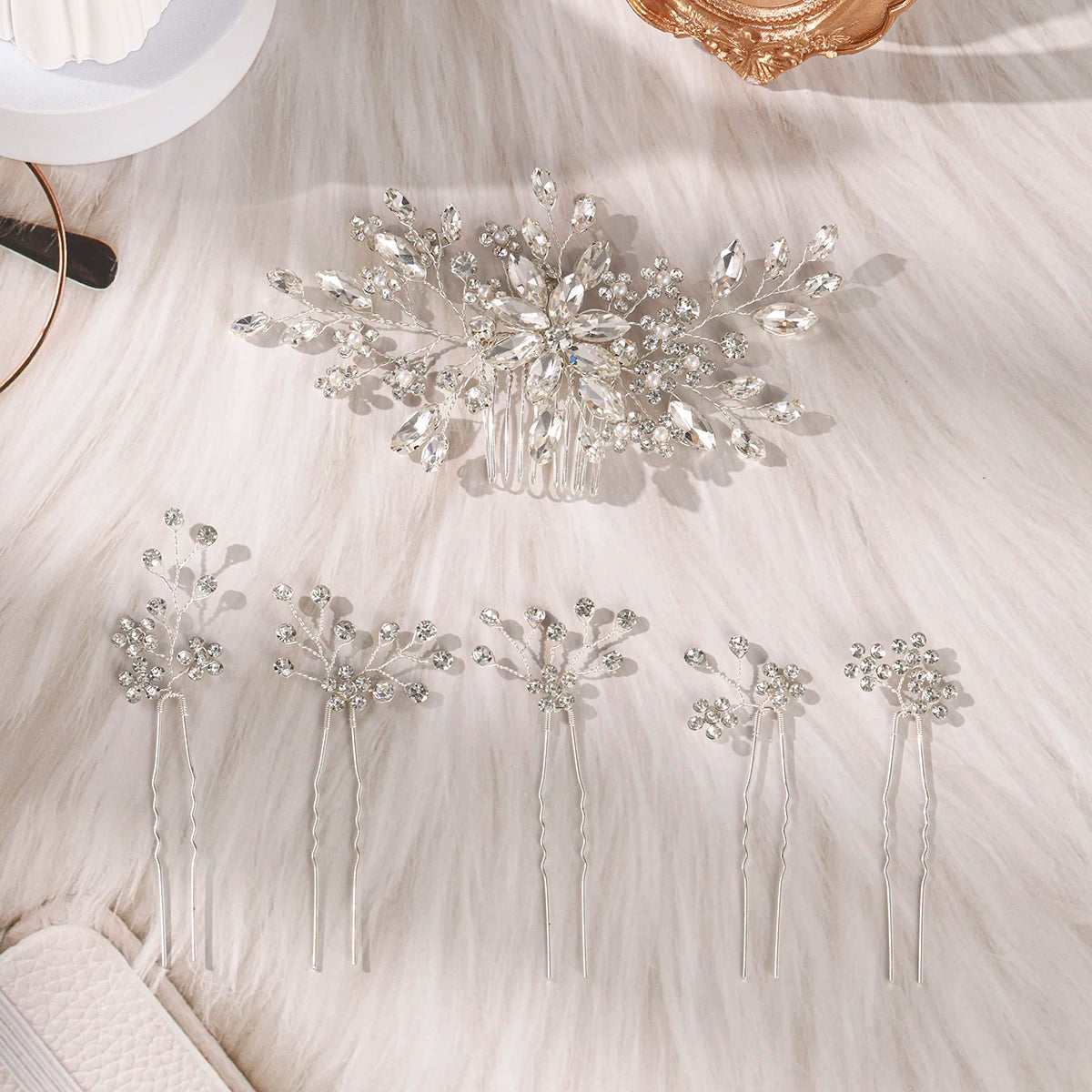 5/10PC Rhinestone Flower Delicate Hairpin Set Classic Handmade Hair Clips For Women Wedding Hair Accessories Elegant Headpieces