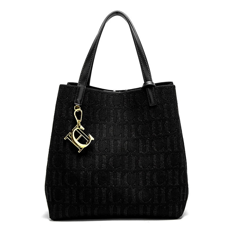 CH Women's Shoulder Bag Simple Solid Color Gold Letter Printed Design Women's Large Capacity Daily Commuter Bag Women's Handbag