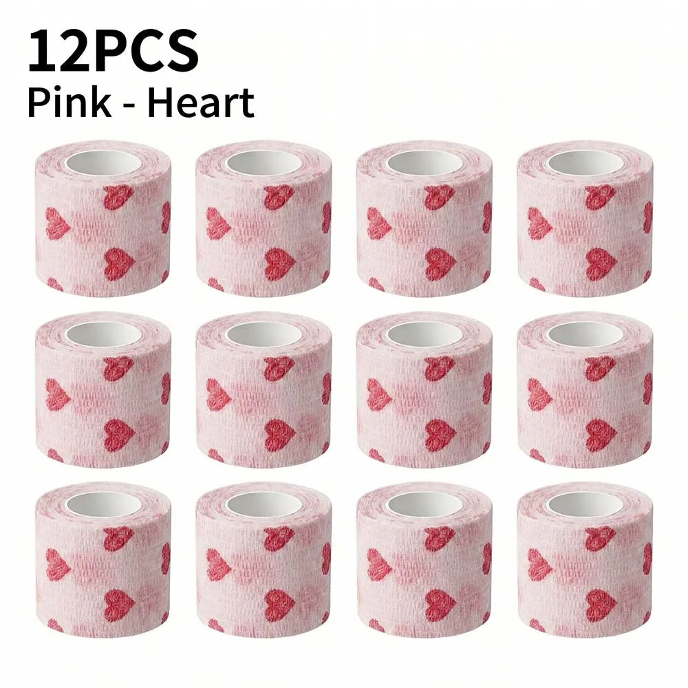 Pink Heart Sports Bandage Tattoo Grip Tapes Elastic Cohesive Tattoo Bandage Wraps NonSlip Grip Tape for Tattoo Machine Accessory