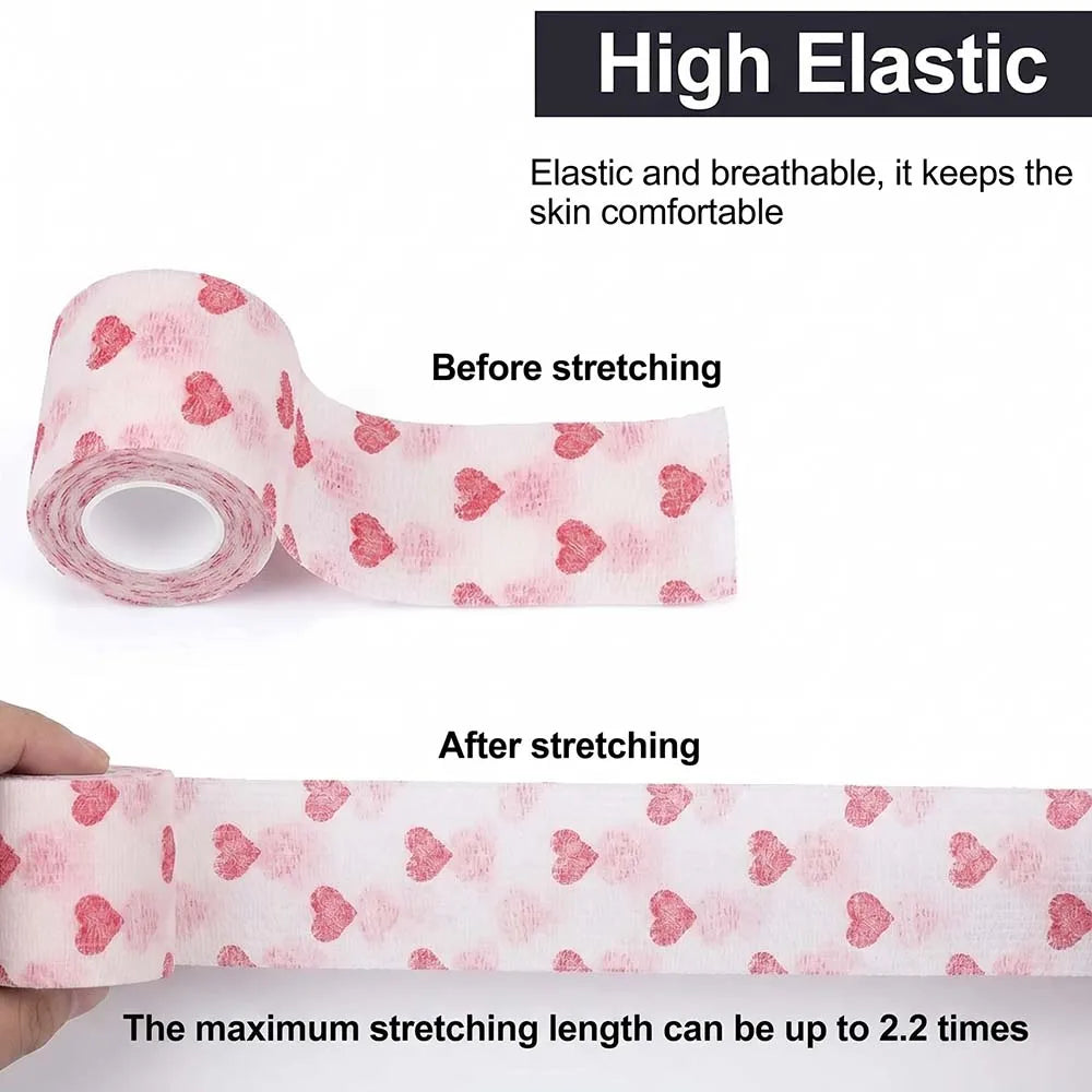 Pink Heart Sports Bandage Tattoo Grip Tapes Elastic Cohesive Tattoo Bandage Wraps NonSlip Grip Tape for Tattoo Machine Accessory