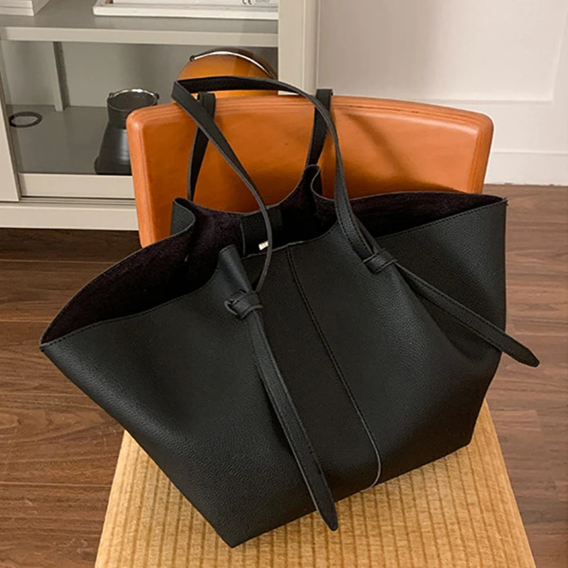 Luxury Designer Women's Soft PU Leather 2-in-1 Shoulder Tote Bag Set Big Capacity Branded Shopper Handbags Gray Blue PinkTan