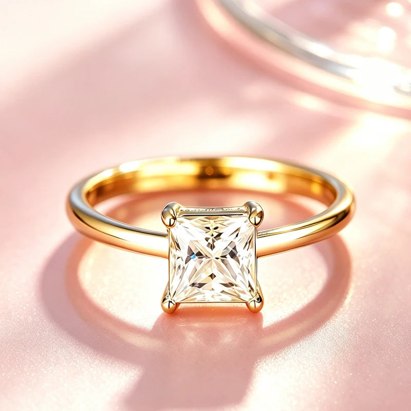 0.5-2.0CT Princess Cut Moissanite Ring D Color S925 Silver Passed Diamond Tester For Women Wedding Luxury Gifts With GRA