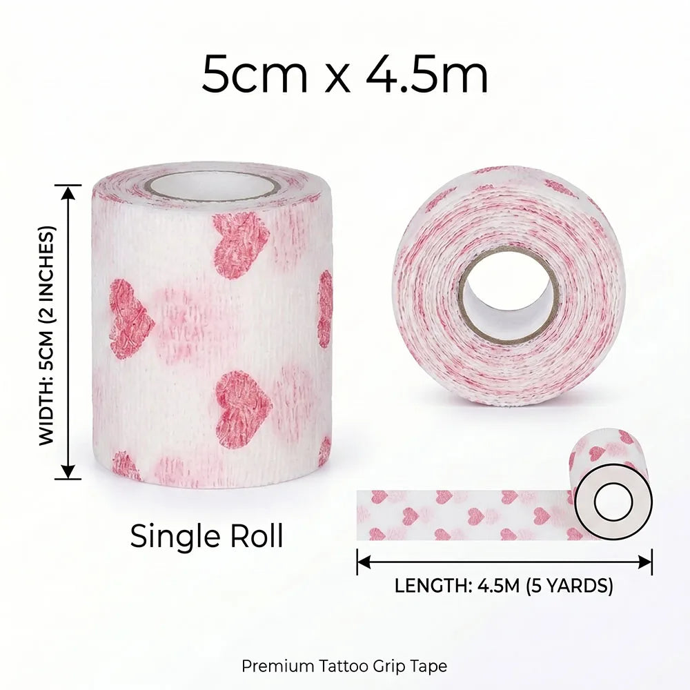 Pink Heart Sports Bandage Tattoo Grip Tapes Elastic Cohesive Tattoo Bandage Wraps NonSlip Grip Tape for Tattoo Machine Accessory