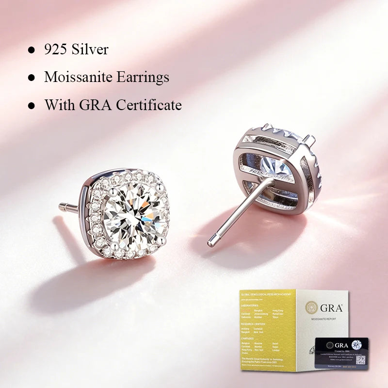 Stellar Moissanite Stud Earrings – 925 Sterling Silver with GRA Certificate