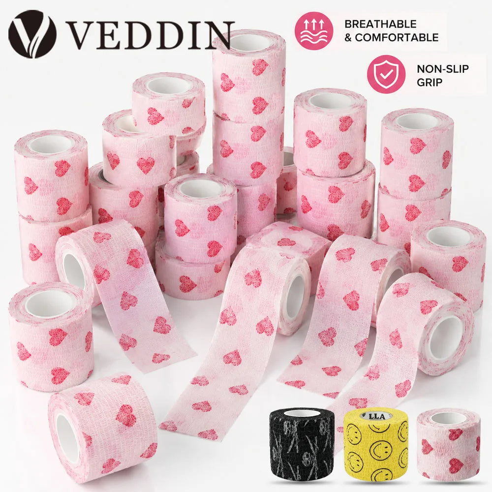 Pink Heart Sports Bandage Tattoo Grip Tapes Elastic Cohesive Tattoo Bandage Wraps NonSlip Grip Tape for Tattoo Machine Accessory