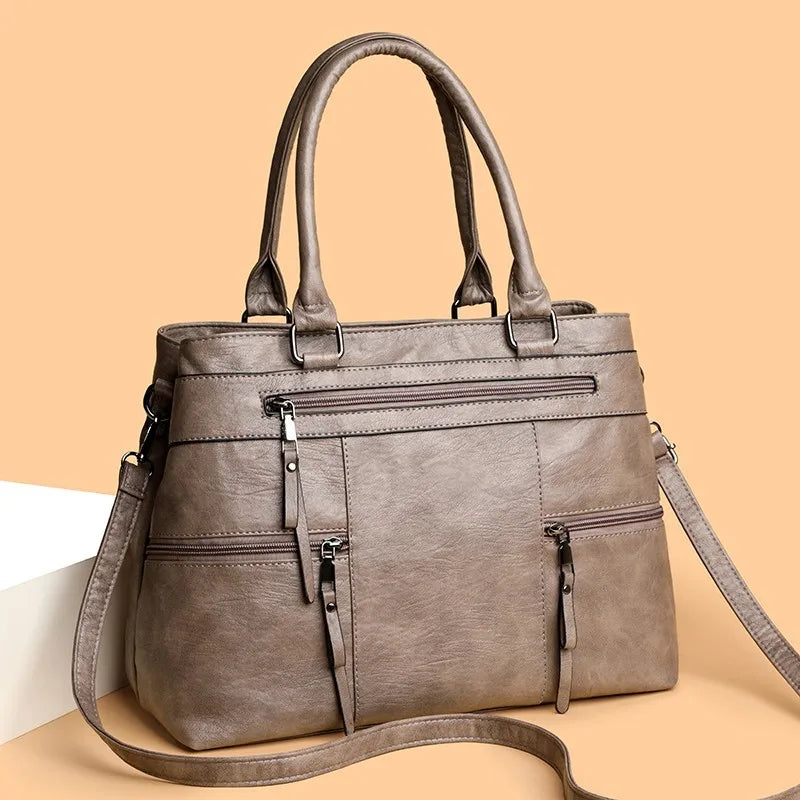 Stylish Large Capacity Soft Leather Tote Bag for Women Elegant Crossbody Shoulder Bag Commuter Handbag