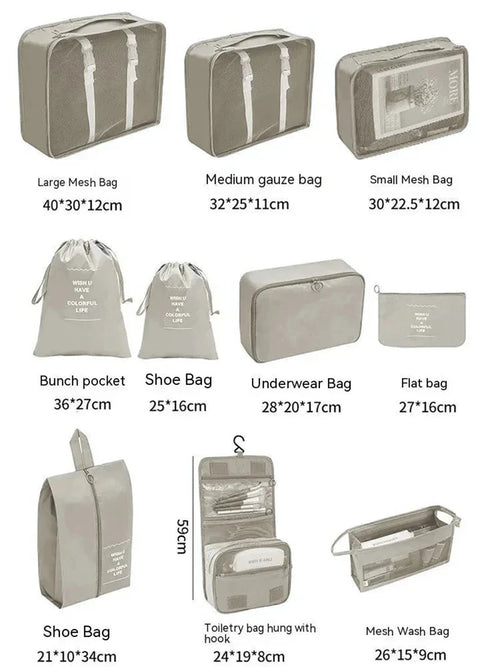 7/10 Pcs Set Travel Organizer Storage Bags Suitcase Packing Cubes Cases Portable Wardrobe Luggage Clothes Shoe Pouch Fold