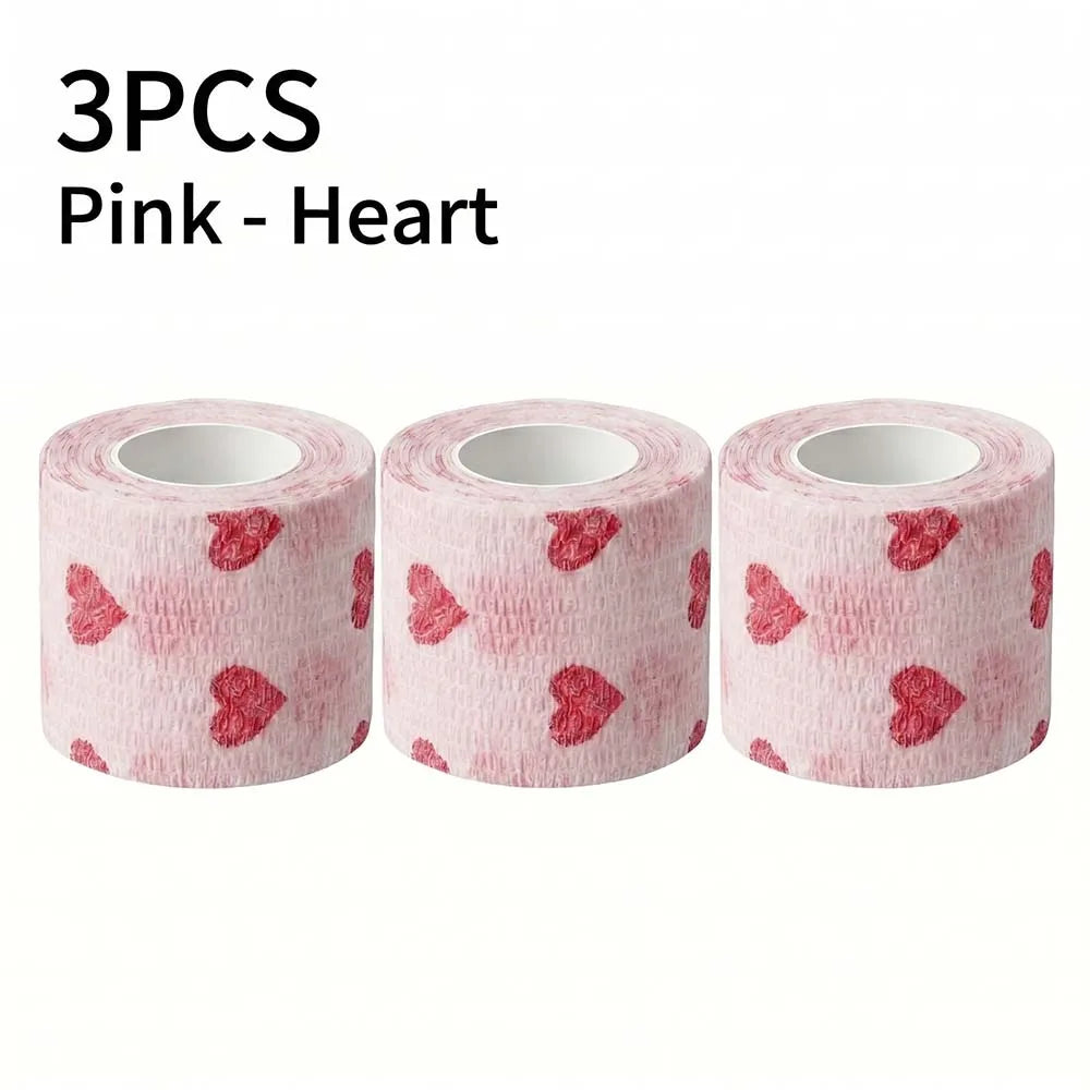 Pink Heart Sports Bandage Tattoo Grip Tapes Elastic Cohesive Tattoo Bandage Wraps NonSlip Grip Tape for Tattoo Machine Accessory