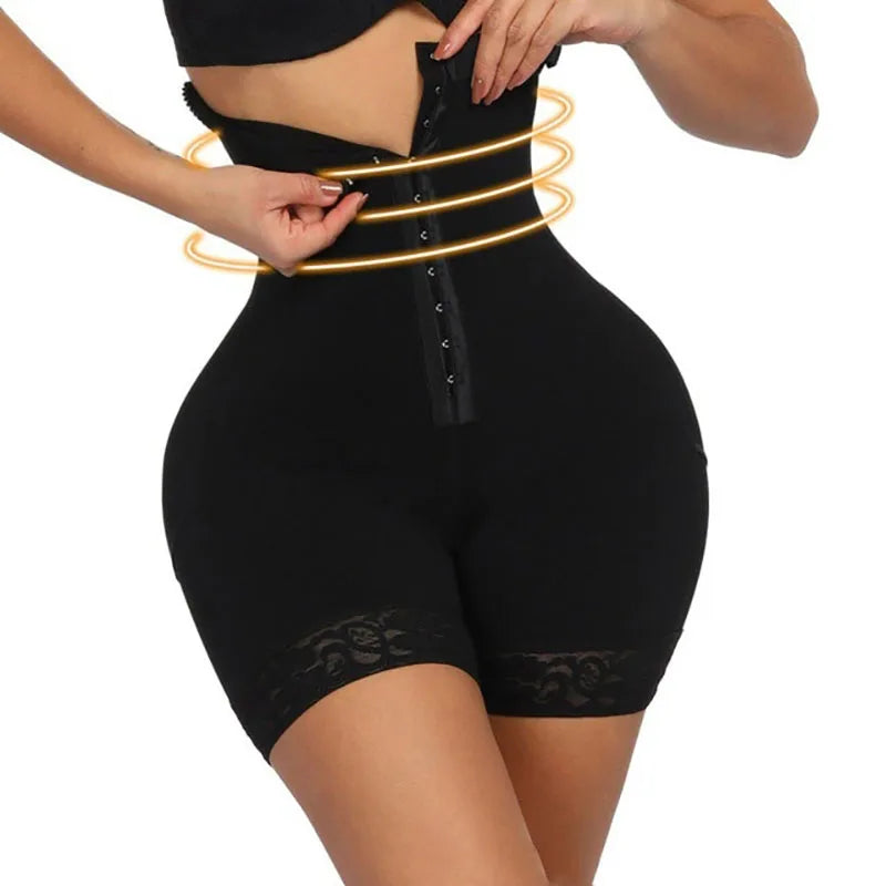 Women's high waisted, cinched, breasted shapewear pants with lace lifting hips, lightweight and breathable flat angle pants