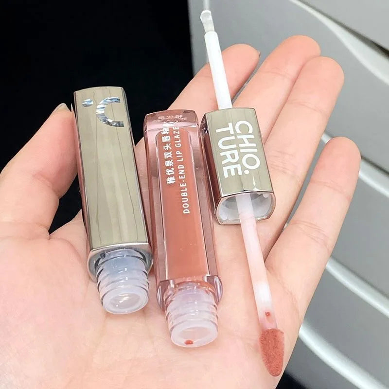 CHIOTURE Double-ended Lip Glaze Mirror Watery Glossy Lip Oil Lip Honey Female Non-stick Cup Lipstick Lip Gloss Non-fading Makeup