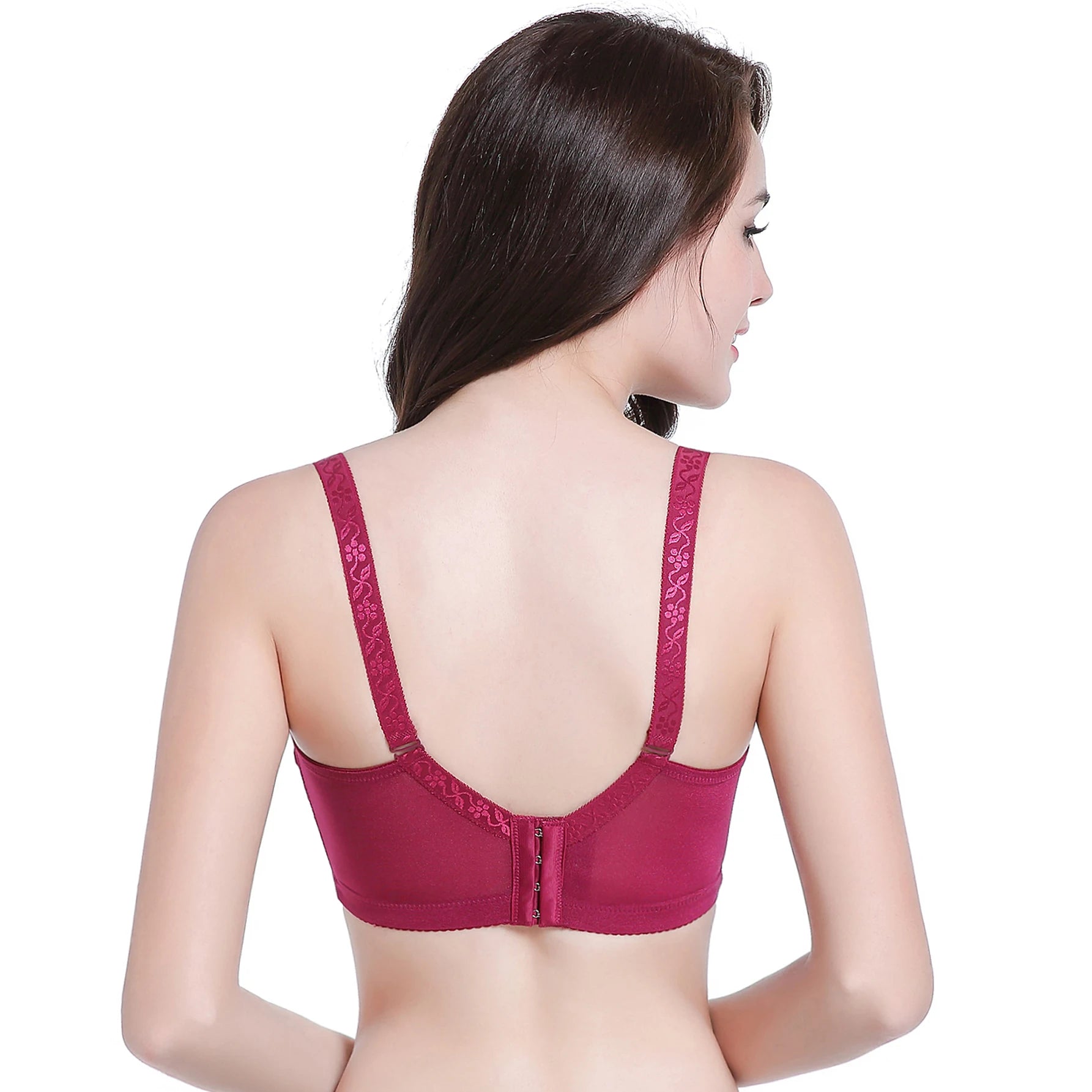 plus Size Solid Color Lace Bra Adjustable Strap Push up Women's Lingerie Breathable Daily Wear Minimalist Vneck 36C-46C