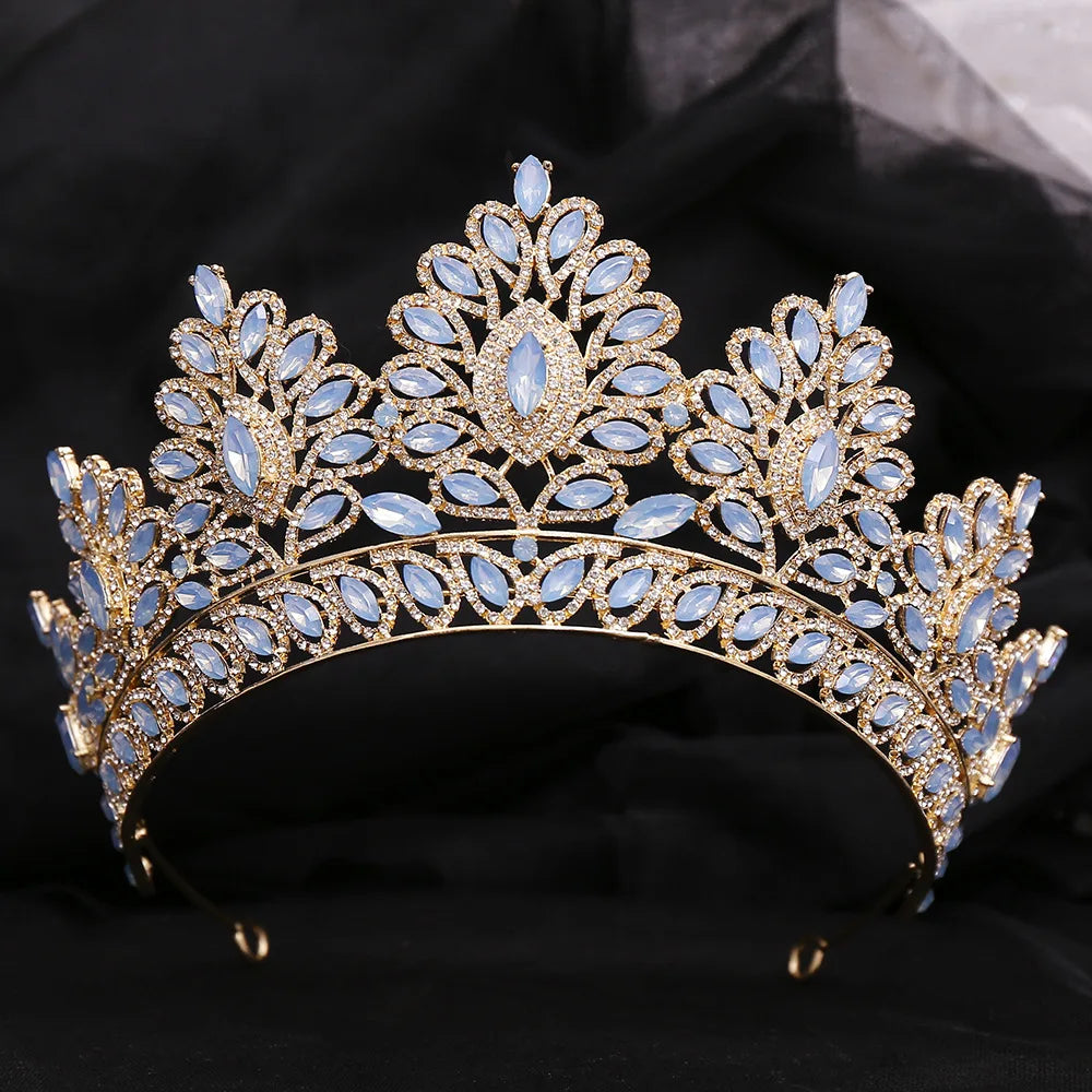 DIEZI 12 Colors New Baroque Princess Opal Crystal Tiara Crown Elegant Queen Tiara Wedding Party Hair Dress Accessories Jewelry