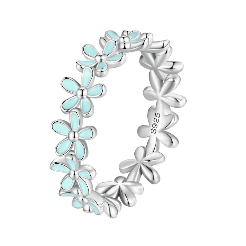 BAMOER 925 Sterling Silver Flower Rings
