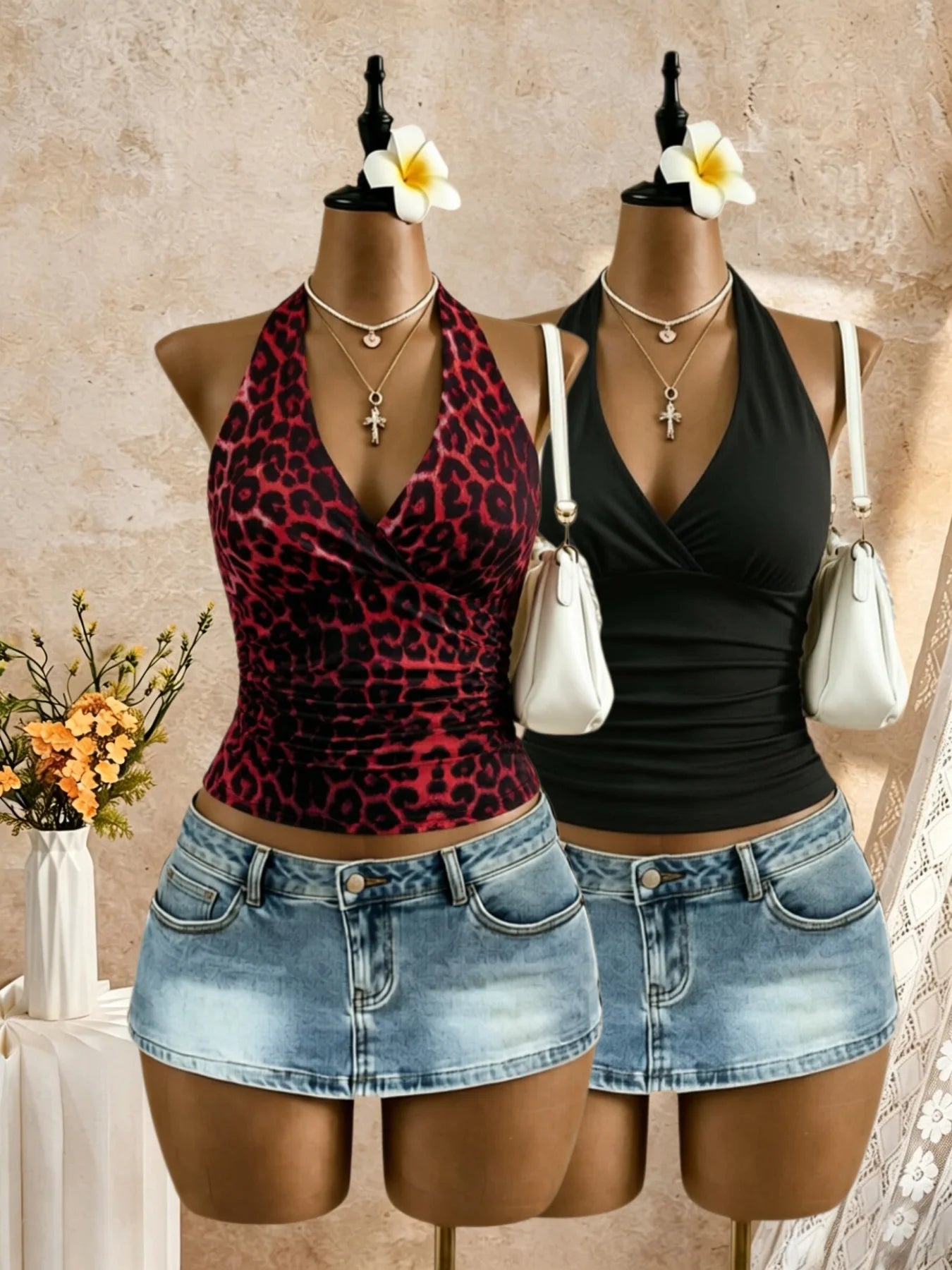 2 Pack Multi-color Women Halter Deep V Cross Wrap Side Ruched Slim Crop Camisole 2026 Summer Y2K Solid Sleeveless Casual Daily T