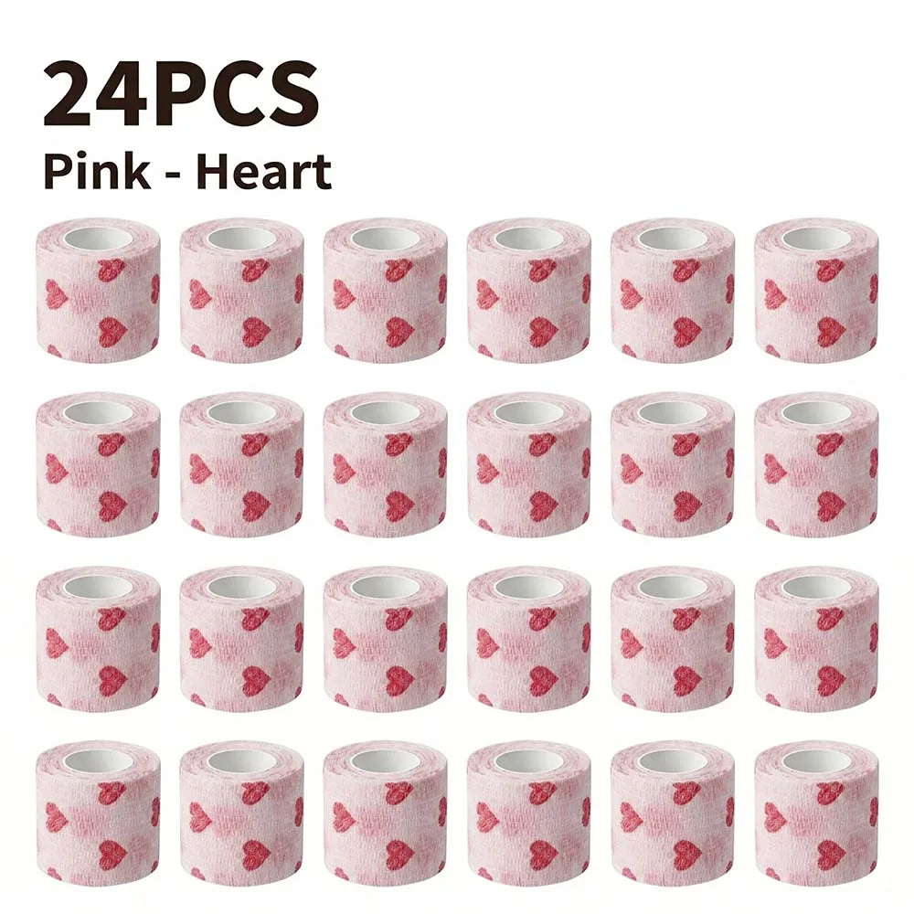 Pink Heart Sports Bandage Tattoo Grip Tapes Elastic Cohesive Tattoo Bandage Wraps NonSlip Grip Tape for Tattoo Machine Accessory