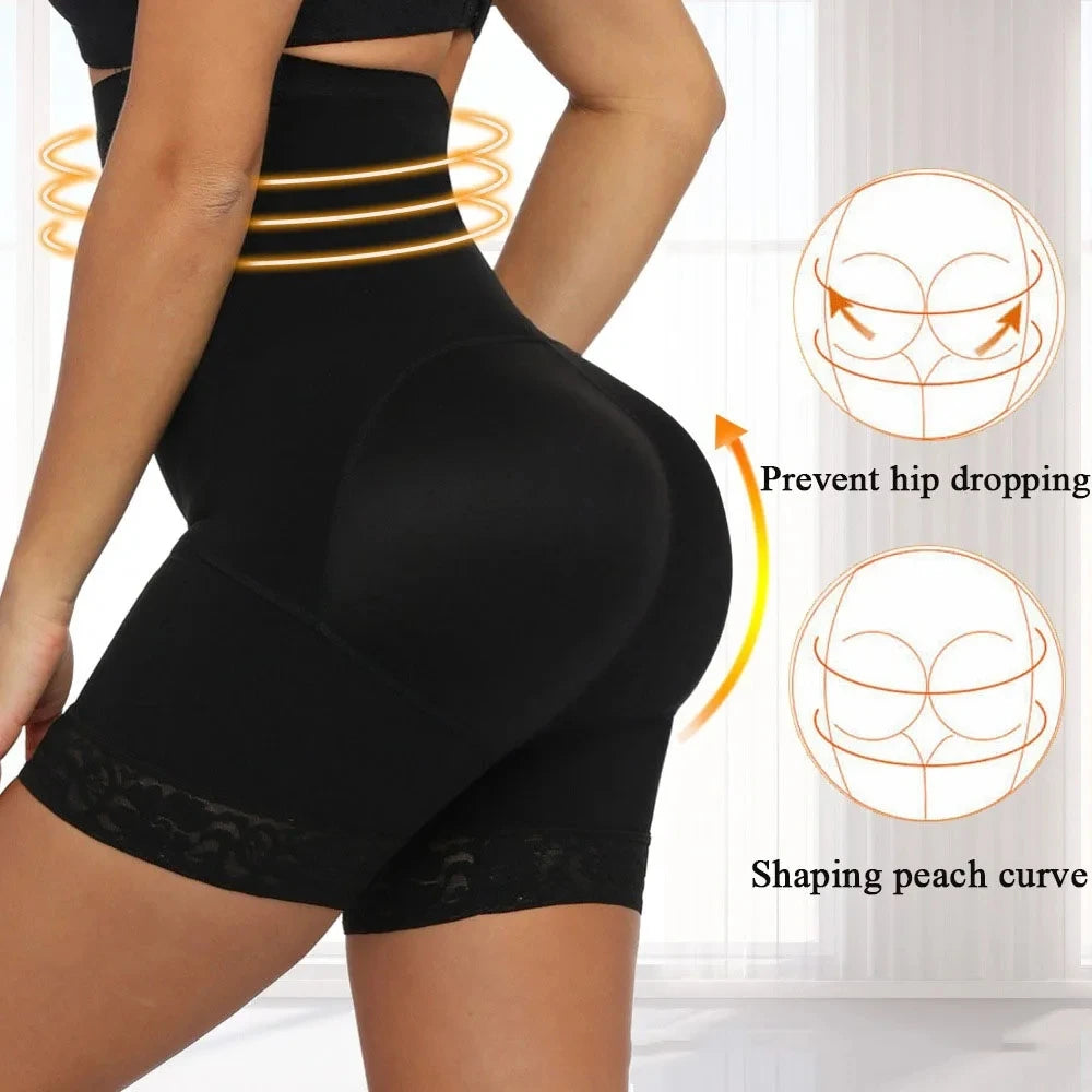 Women's high waisted, cinched, breasted shapewear pants with lace lifting hips, lightweight and breathable flat angle pants