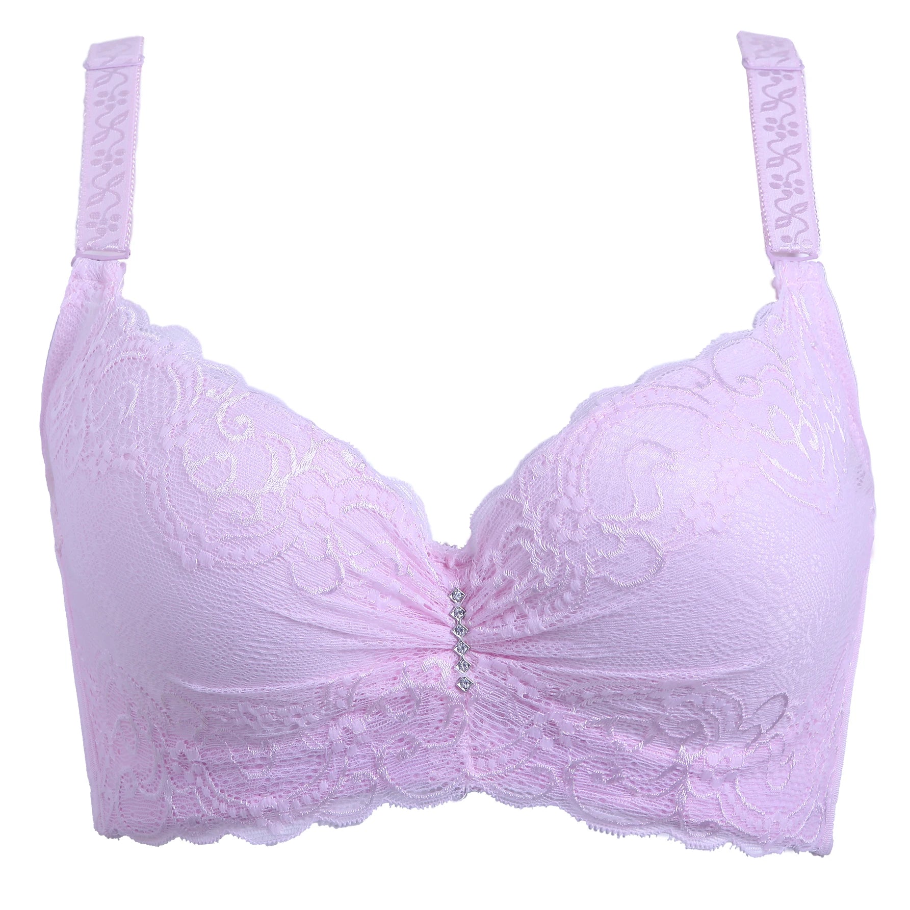 plus Size Solid Color Lace Bra Adjustable Strap Push up Women's Lingerie Breathable Daily Wear Minimalist Vneck 36C-46C