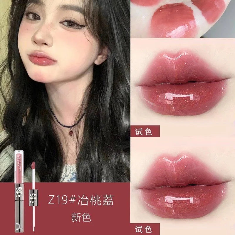 CHIOTURE Double-ended Lip Glaze Mirror Watery Glossy Lip Oil Lip Honey Female Non-stick Cup Lipstick Lip Gloss Non-fading Makeup