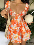 Women's Casual Vacation Versatile Stylish Floral Tie-Dye Print Puff Sleeve Mini Dress, Spring & Summer Party Dress