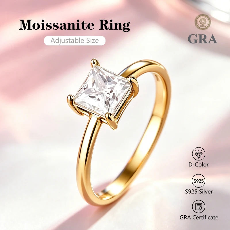 0.5-2.0CT Princess Cut Moissanite Ring D Color S925 Silver Passed Diamond Tester For Women Wedding Luxury Gifts With GRA