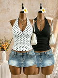 2 Pack Multi-color Women Halter Deep V Cross Wrap Side Ruched Slim Crop Camisole 2026 Summer Y2K Solid Sleeveless Casual Daily T