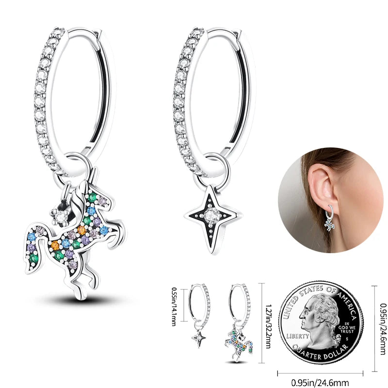 925 Silver Unicorn Rainbow Horse Sparkling Color Gemstone Women's Sweet Earrings Fit for Anniversary Engagement Delicate Jewelry