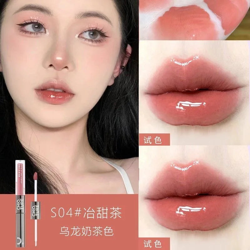 CHIOTURE Double-ended Lip Glaze Mirror Watery Glossy Lip Oil Lip Honey Female Non-stick Cup Lipstick Lip Gloss Non-fading Makeup