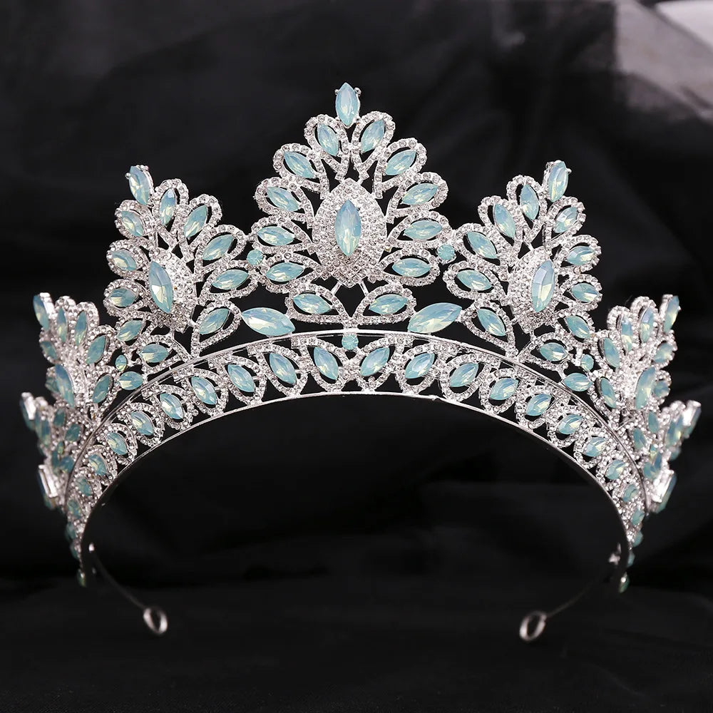 DIEZI 12 Colors New Baroque Princess Opal Crystal Tiara Crown Elegant Queen Tiara Wedding Party Hair Dress Accessories Jewelry