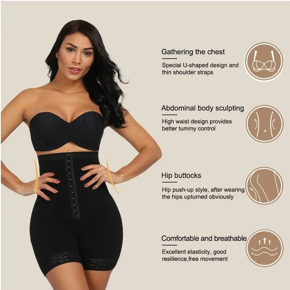 Women's high waisted, cinched, breasted shapewear pants with lace lifting hips, lightweight and breathable flat angle pants