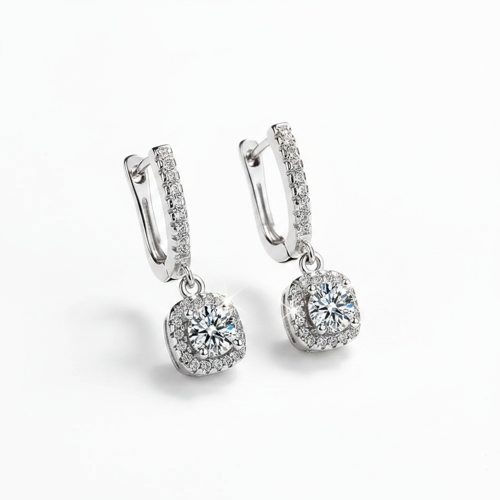 Luna Moissanite Hoop Earrings - 925 Sterling Silver, clean white background
